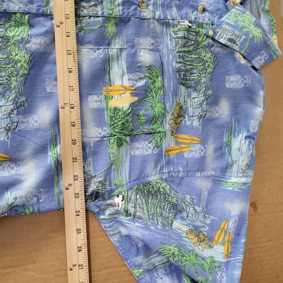 Big Dogs Mens SZ LG Hawaiian Button Down Shirt Tiki Palm Blue - Picture 7 of 8